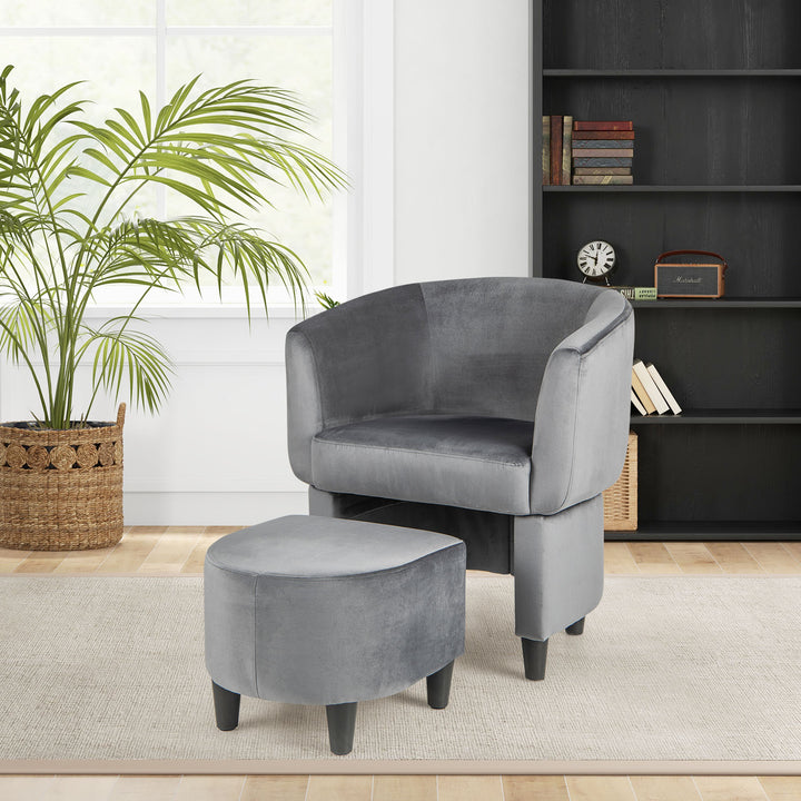 Upholstered Velvet Barrel Chair Modern Club Chair with Ottoman - TidySpaces