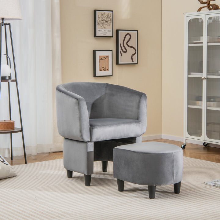 Upholstered Velvet Barrel Chair Modern Club Chair with Ottoman - TidySpaces