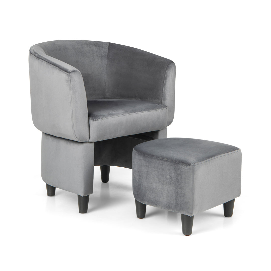 Upholstered Velvet Barrel Chair Modern Club Chair with Ottoman Grey - TidySpaces