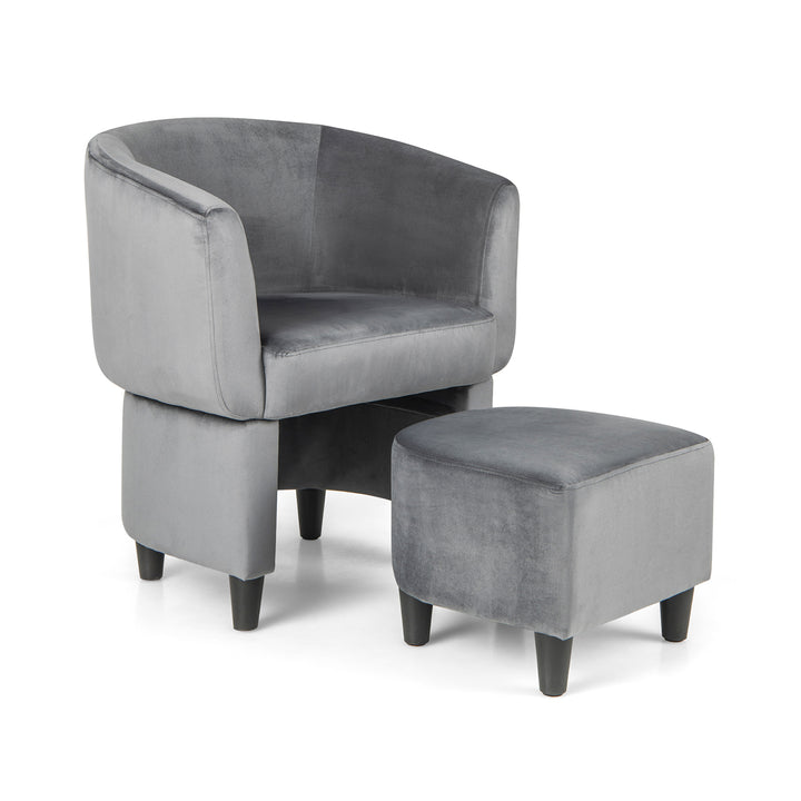 Upholstered Velvet Barrel Chair Modern Club Chair with Ottoman Grey - TidySpaces