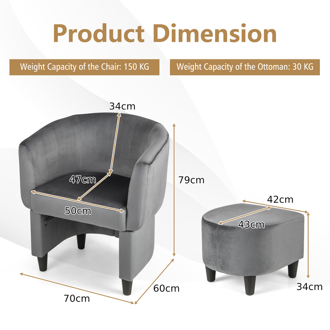 Upholstered Velvet Barrel Chair Modern Club Chair with Ottoman - TidySpaces