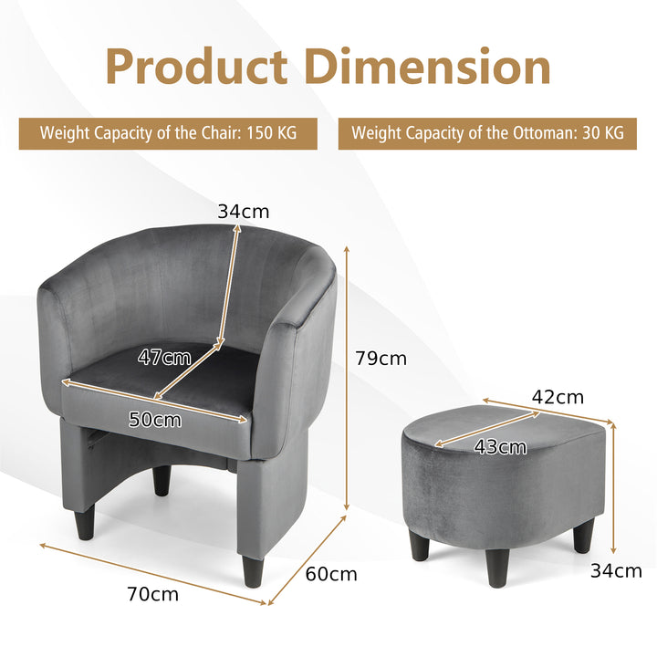 Upholstered Velvet Barrel Chair Modern Club Chair with Ottoman - TidySpaces