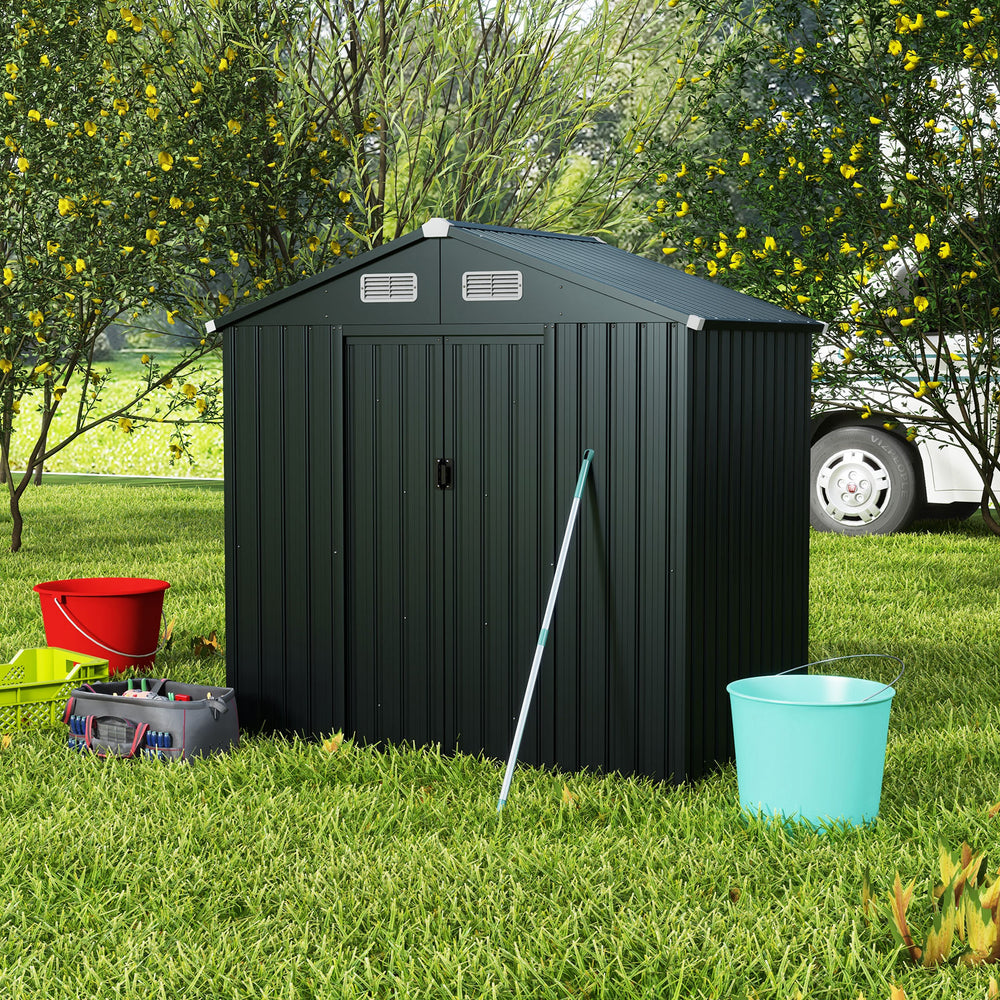 Utility Tool House Garden Storage Shed with Sloping Roof and Air Vents-Grey - TidySpaces