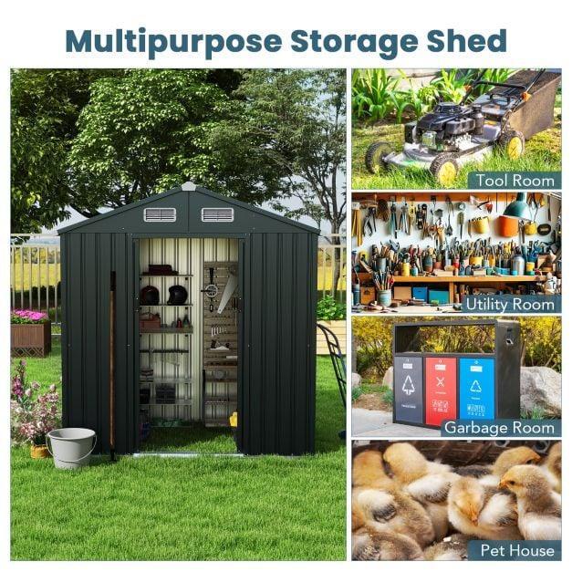 Utility Tool House Garden Storage Shed with Sloping Roof and Air Vents-Grey - TidySpaces