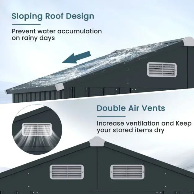 Utility Tool House Garden Storage Shed with Sloping Roof and Air Vents-Grey - TidySpaces