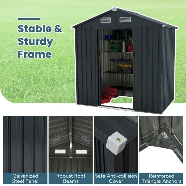 Utility Tool House Garden Storage Shed with Sloping Roof and Air Vents-Grey - TidySpaces