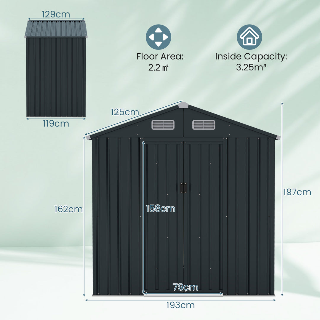 Utility Tool House Garden Storage Shed with Sloping Roof and Air Vents-Grey - TidySpaces