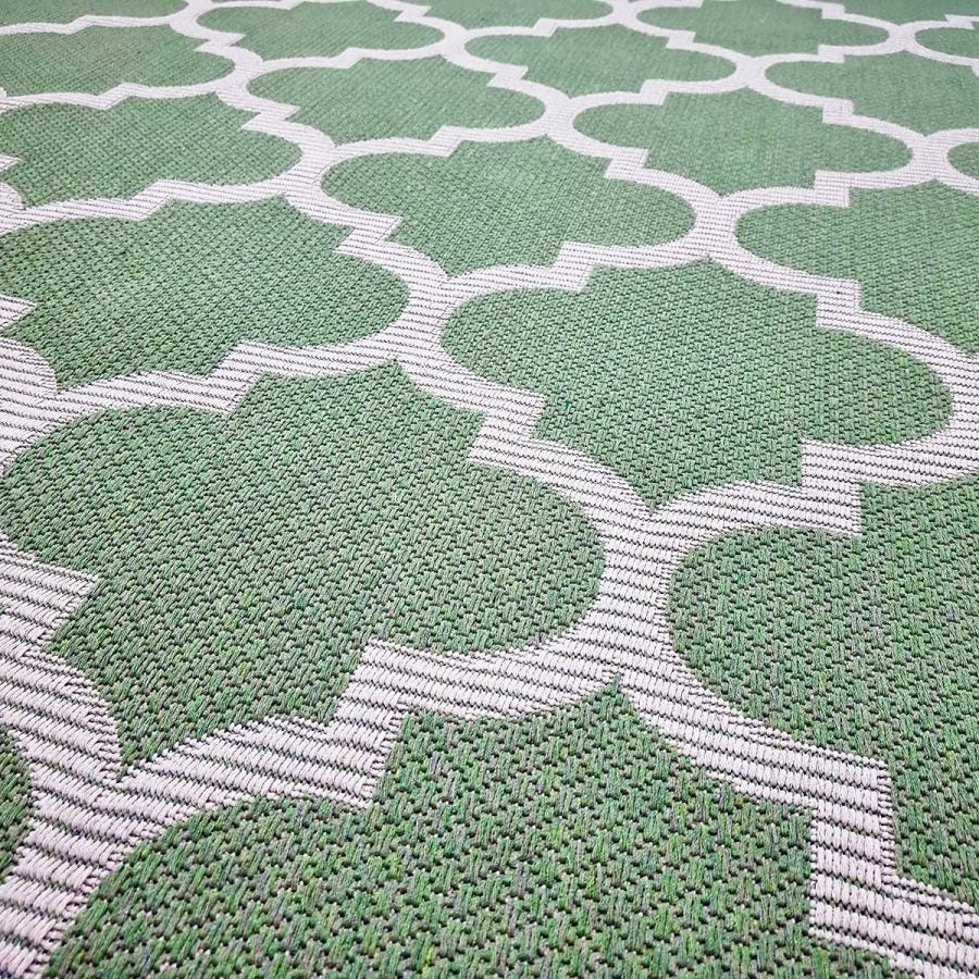 Cotton Rug Green Trellis Pattern with Tassels