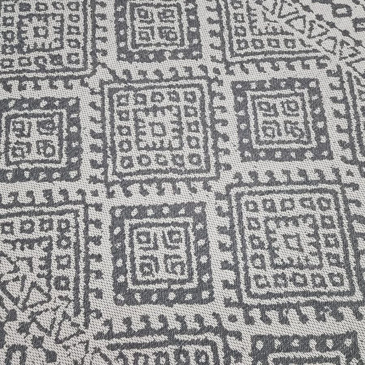 Cotton Rug Cream Aztec Grey Pattern with Tassels - TidySpaces