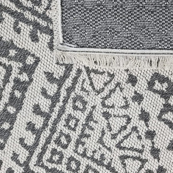 Cotton Rug Cream Aztec Grey Pattern with Tassels - TidySpaces