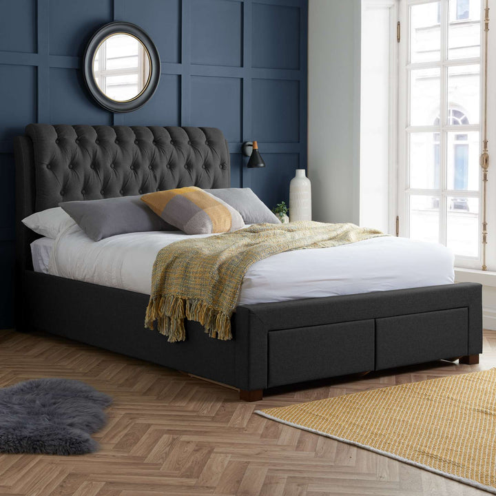 Valentino Upholstered Bed with Buttoned Headboard and Storage Drawers