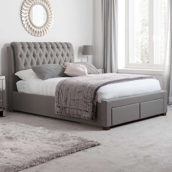 Valentino Upholstered Bed with Buttoned Headboard and Storage Drawers