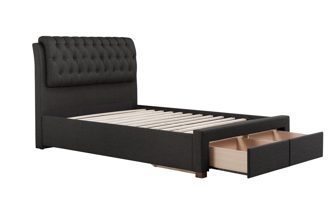 Valentino Upholstered Bed with Buttoned Headboard and Storage Drawers