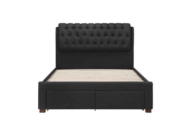 Valentino Upholstered Bed with Buttoned Headboard and Storage Drawers