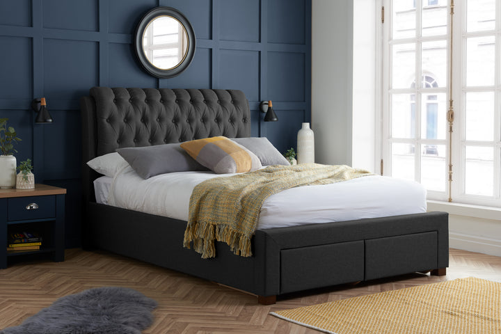 Valentino Upholstered Bed with Buttoned Headboard and Storage Drawers