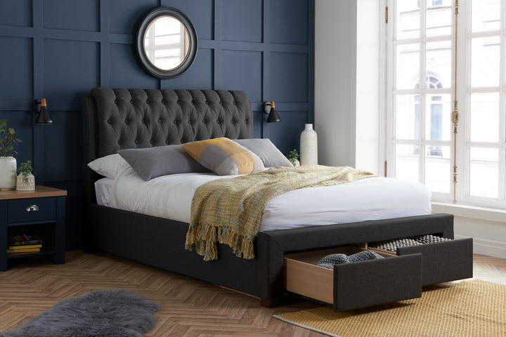 Valentino Upholstered Bed with Buttoned Headboard and Storage Drawers