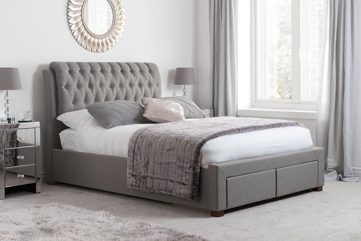 Valentino Upholstered Bed with Buttoned Headboard and Storage Drawers