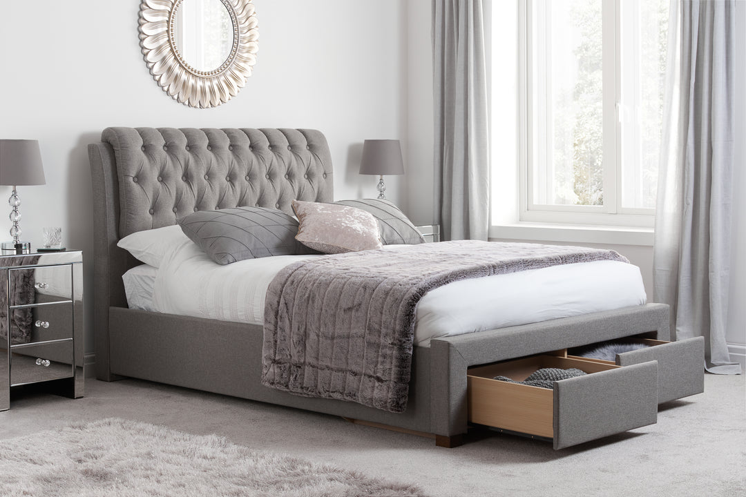Valentino Upholstered Bed with Buttoned Headboard and Storage Drawers
