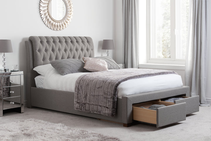 Valentino Upholstered Bed with Buttoned Headboard and Storage Drawers