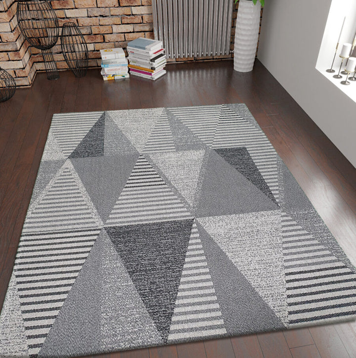 Cotton Rug Grey Triangles Grey - TidySpaces