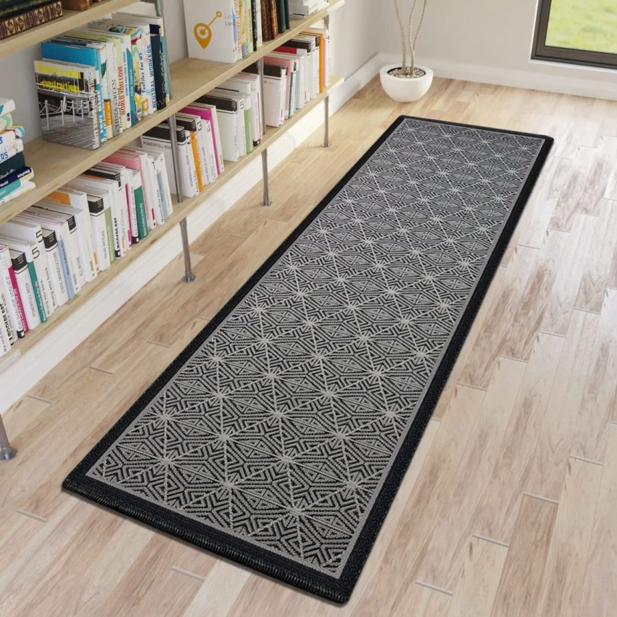 Cotton Rug Black Geometric Pattern 75x300cm Black - TidySpaces