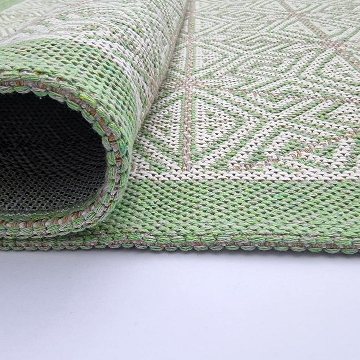 Cotton Rug Green Beige Geometric Pattern - TidySpaces