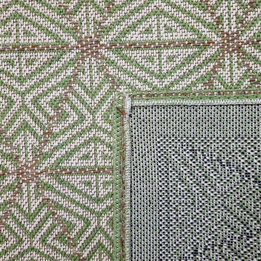 Cotton Rug Green Beige Geometric Pattern