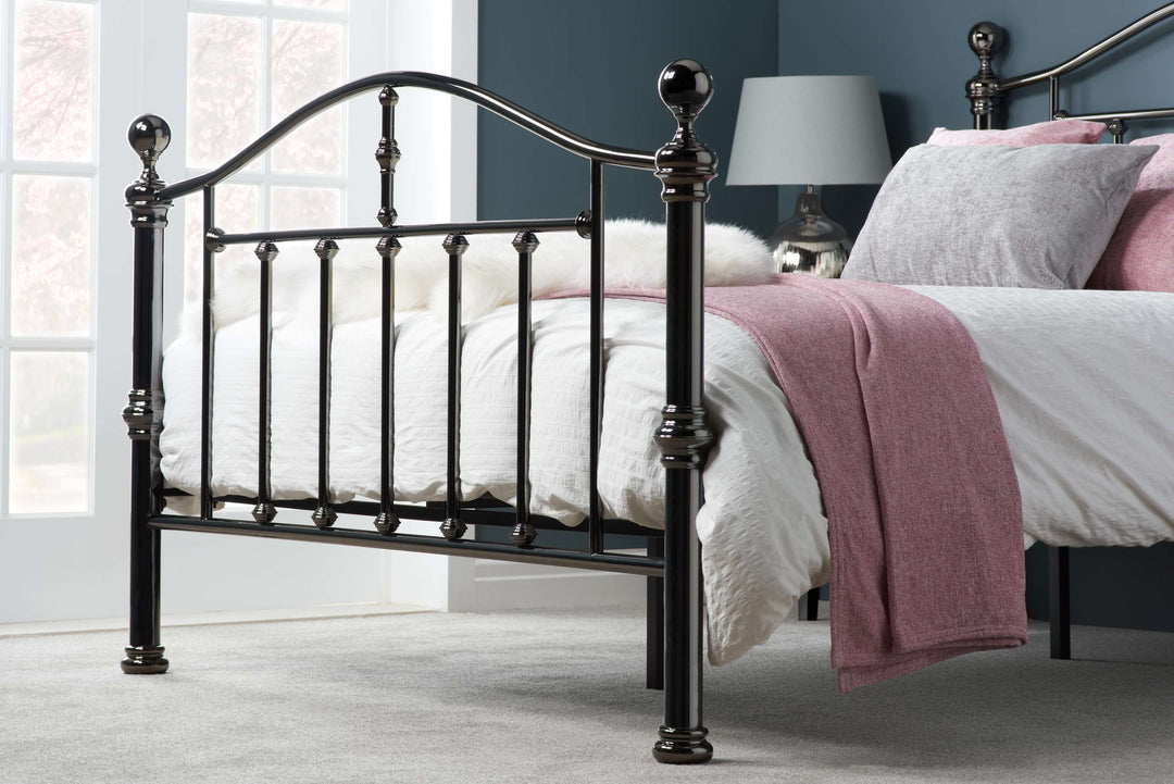 Victoria Steel Bed with Elegant Black Nickel Finish and Detailed Framework