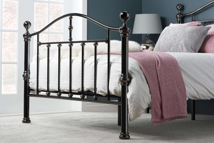 Victoria Steel Bed with Elegant Black Nickel Finish and Detailed Framework