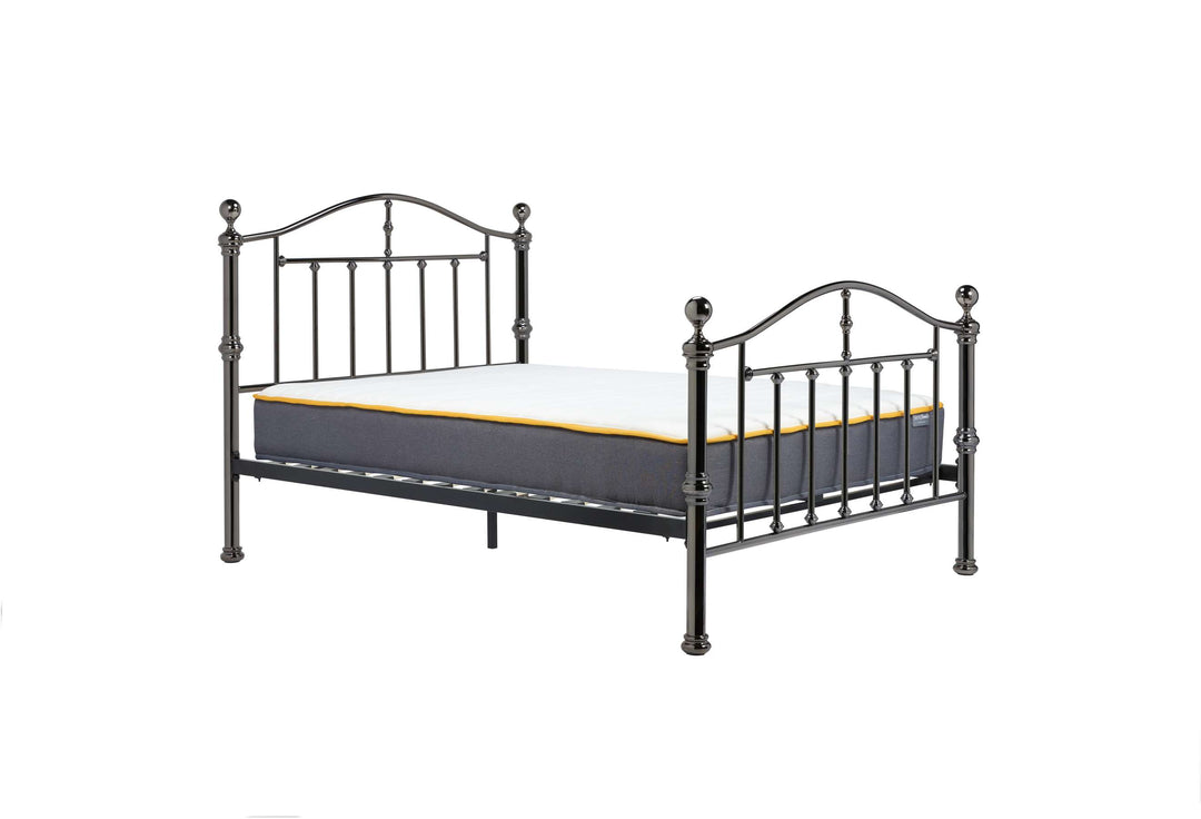 Victoria Steel Bed with Elegant Black Nickel Finish and Detailed Framework