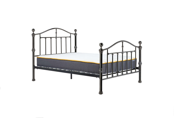 Victoria Steel Bed with Elegant Black Nickel Finish and Detailed Framework