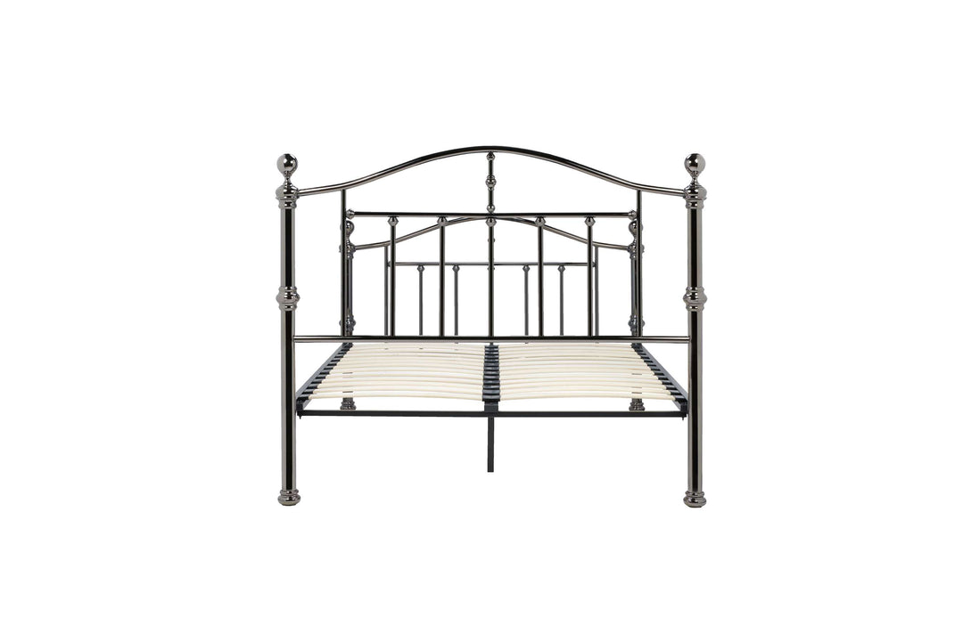 Victoria Steel Bed with Elegant Black Nickel Finish and Detailed Framework