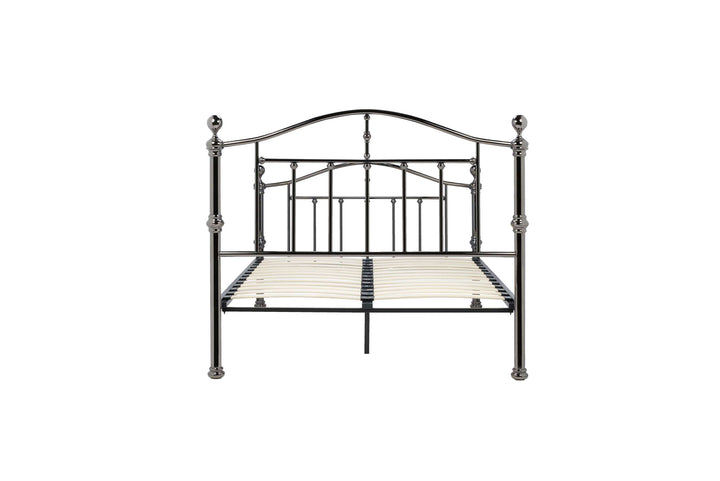 Victoria Steel Bed with Elegant Black Nickel Finish and Detailed Framework