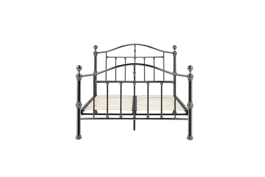 Victoria Steel Bed with Elegant Black Nickel Finish and Detailed Framework