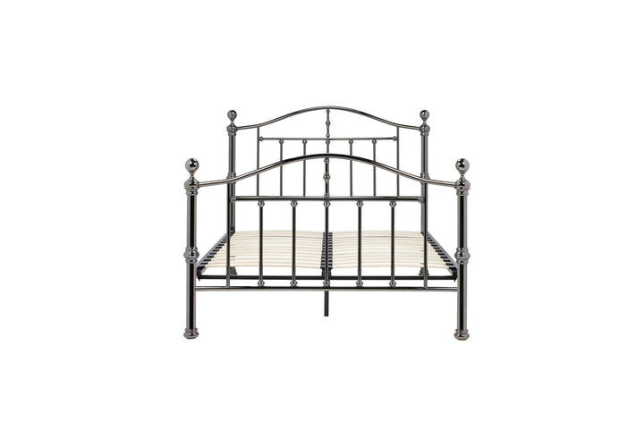 Victoria Steel Bed with Elegant Black Nickel Finish and Detailed Framework