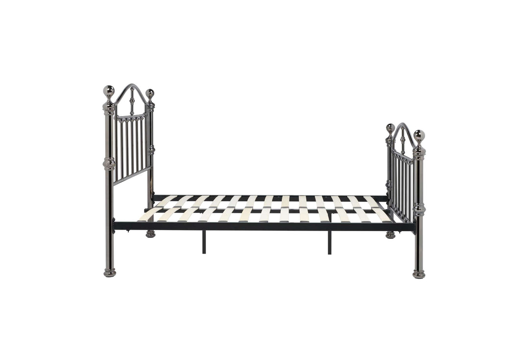 Victoria Steel Bed with Elegant Black Nickel Finish and Detailed Framework