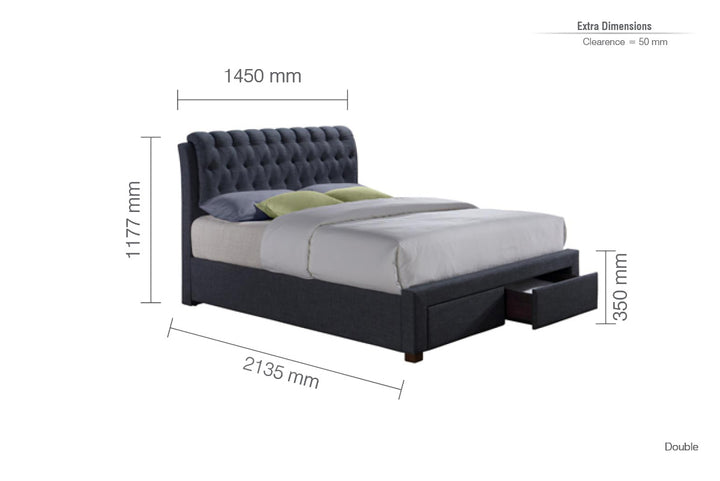 Valentino Upholstered Bed with Buttoned Headboard and Storage Drawers