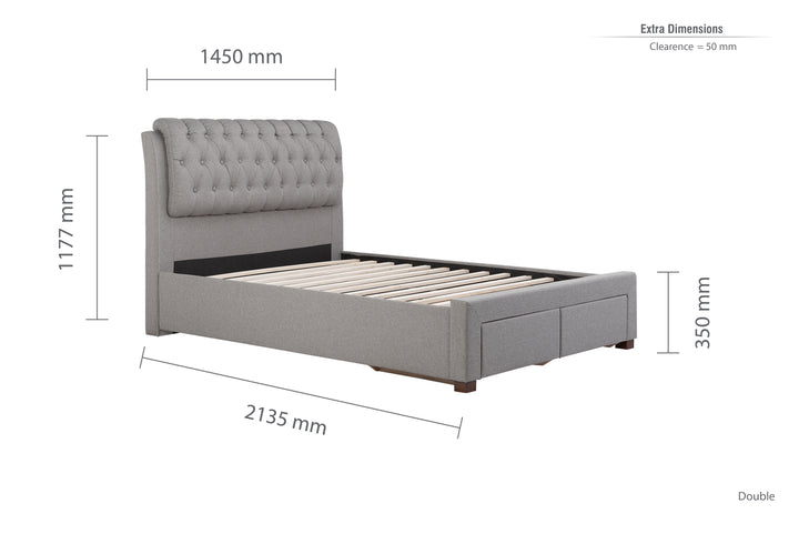 Valentino Upholstered Bed with Buttoned Headboard and Storage Drawers