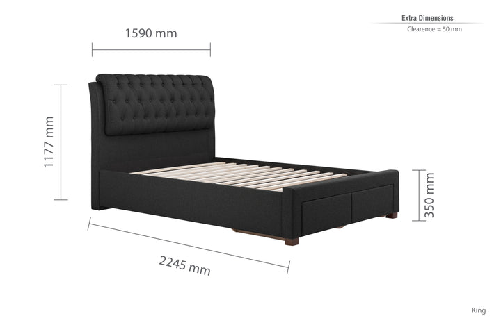 Valentino Upholstered Bed with Buttoned Headboard and Storage Drawers