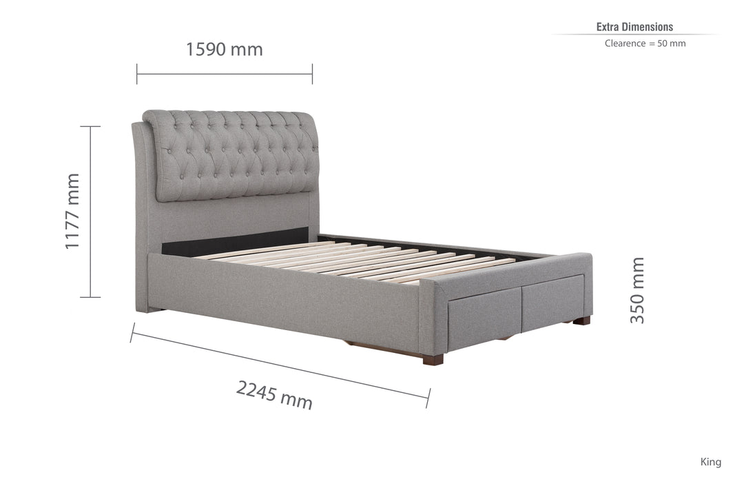 Valentino Upholstered Bed with Buttoned Headboard and Storage Drawers