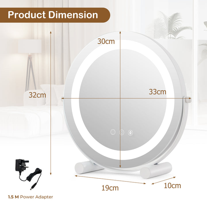 30 CM LED Light Up Round Mirror with 3 Colours and Adjustable Brightness-White - TidySpaces