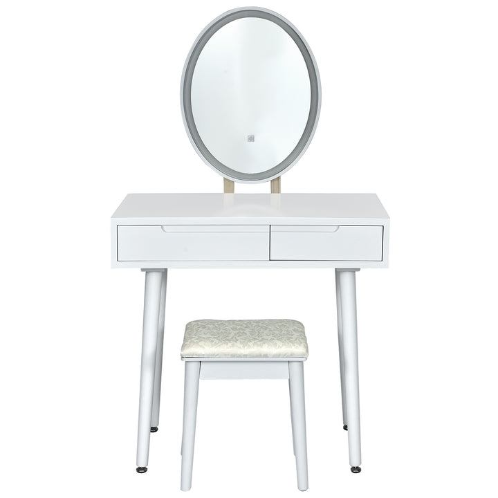 Vanity Table Set with Surrounded LED Tape Lights-White - TidySpaces