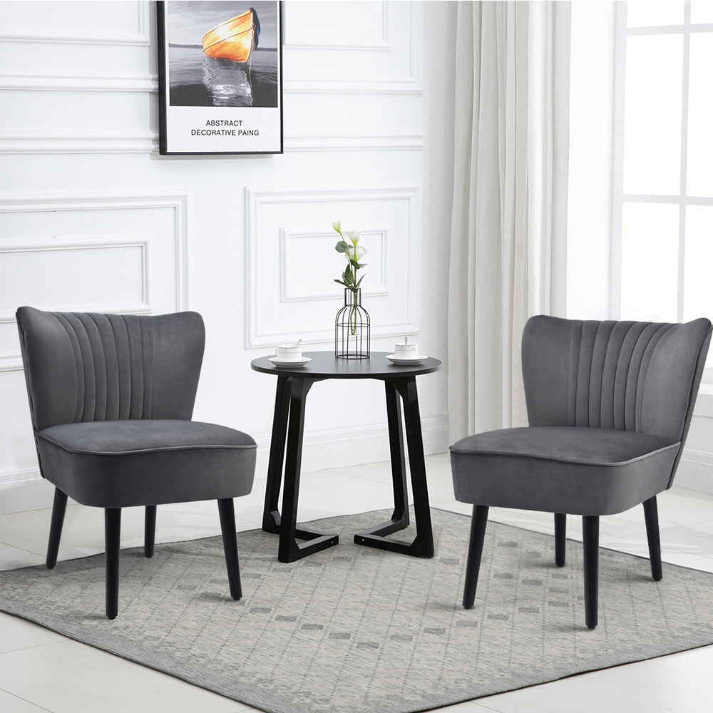 Velvet Accent Chair Set of 2 Modern Leisure Chair with Rubber Wood Legs-Grey - TidySpaces