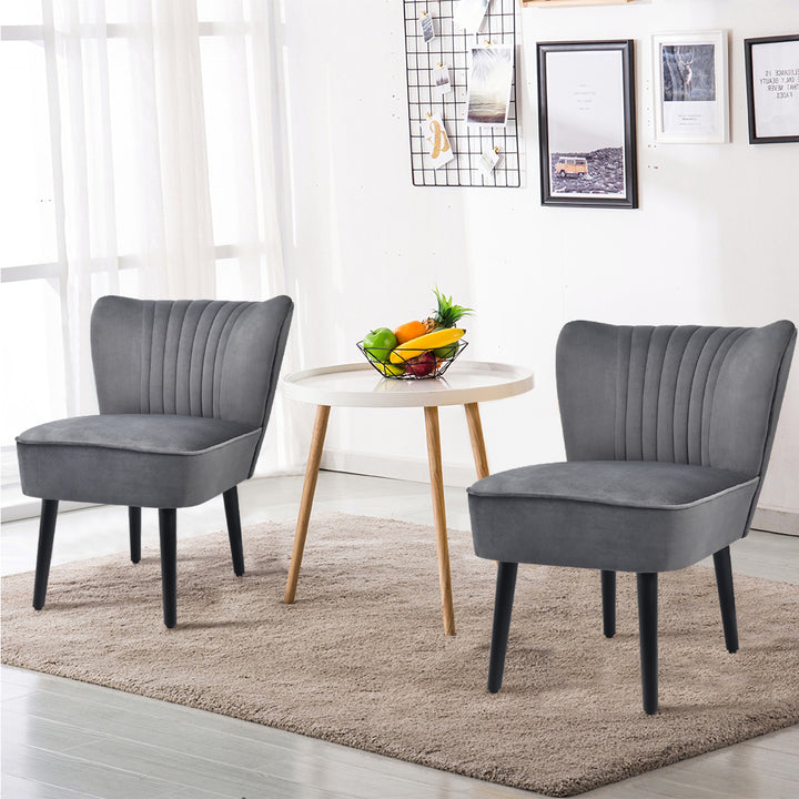 Velvet Accent Chair Set of 2 Modern Leisure Chair with Rubber Wood Legs-Grey - TidySpaces