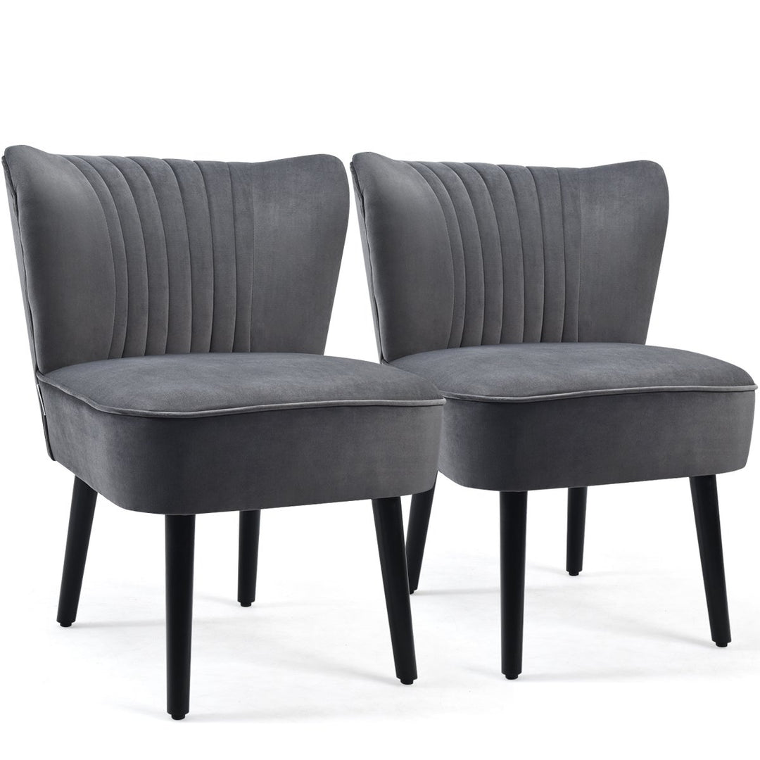 Velvet Accent Chair Set of 2 Modern Leisure Chair with Rubber Wood Legs-Grey - TidySpaces