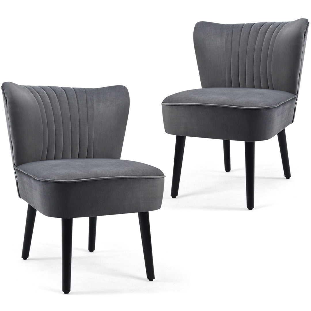 Velvet Accent Chair Set of 2 Modern Leisure Chair with Rubber Wood Legs-Grey - TidySpaces