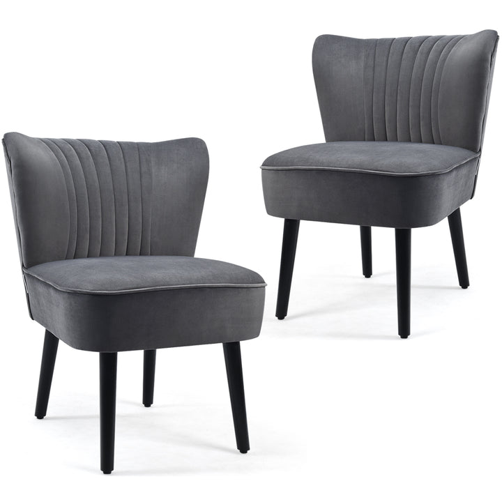 Velvet Accent Chair Set of 2 Modern Leisure Chair with Rubber Wood Legs-Grey - TidySpaces