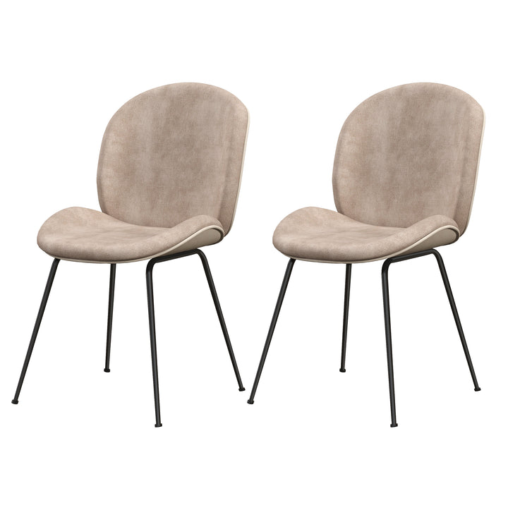 Velvet Upholstered Dining Chair Set of 2 with Metal Base Coffee