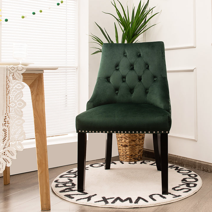 Modern Button Tufted Velvet Studded Dining Chair with Nail head Trim - TidySpaces