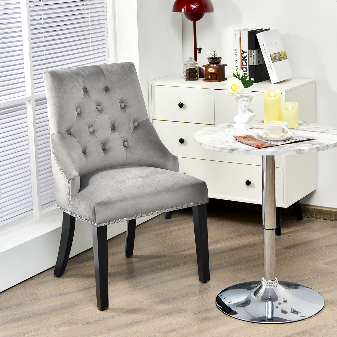 Modern Button Tufted Velvet Studded Dining Chair with Nail head Trim - TidySpaces